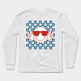 Smiley Face with Peace Sign Emoji Long Sleeve T-Shirt